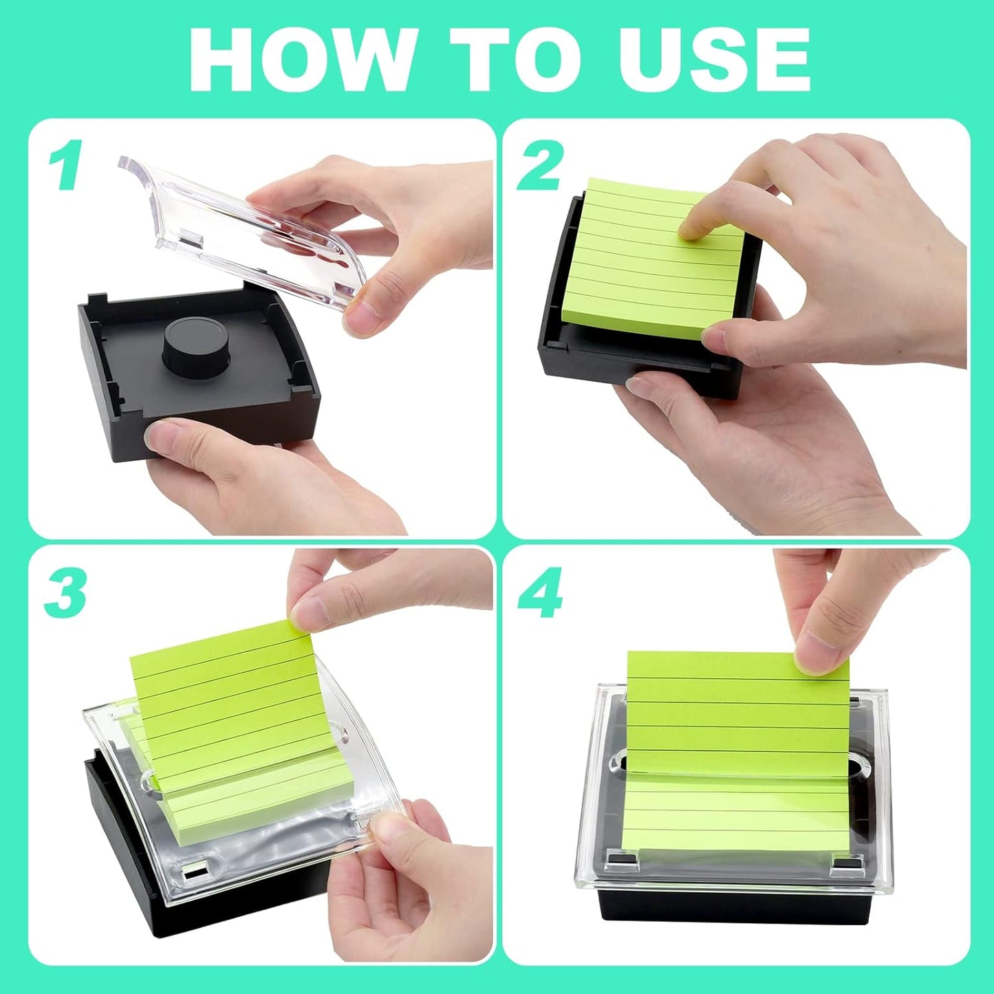1 Pcs Pop Up Sticky Note Dispenser Sticky Note Holder Pop Up Note Dispenser Transparent Top for 3 x 3 Inch Sticky Notes School Office Home Store Black Base Clear Top (1)
