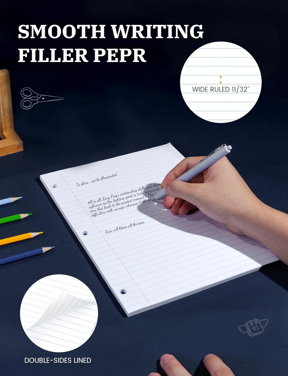 10 Pack Loose Leaf Paper 8.5 x 11, 1000 Sheets Lined Paper for 3 Ring Binders, Wide Ruled Notebook Paper, 3 Hole Punch Binder Paper, 100 Sheets/Pack Filler Paper for Office, School, and Home