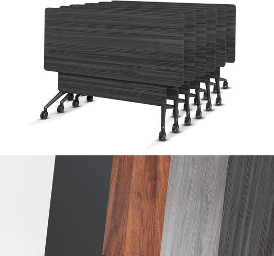 Conference Room Table, Folding Conference Tables,Thicken Grey Tabletop,Flip Top Wooden Seminar Meeting Room Table for Conference Room Offices (6, BlackWoodGrain, 55.1”)