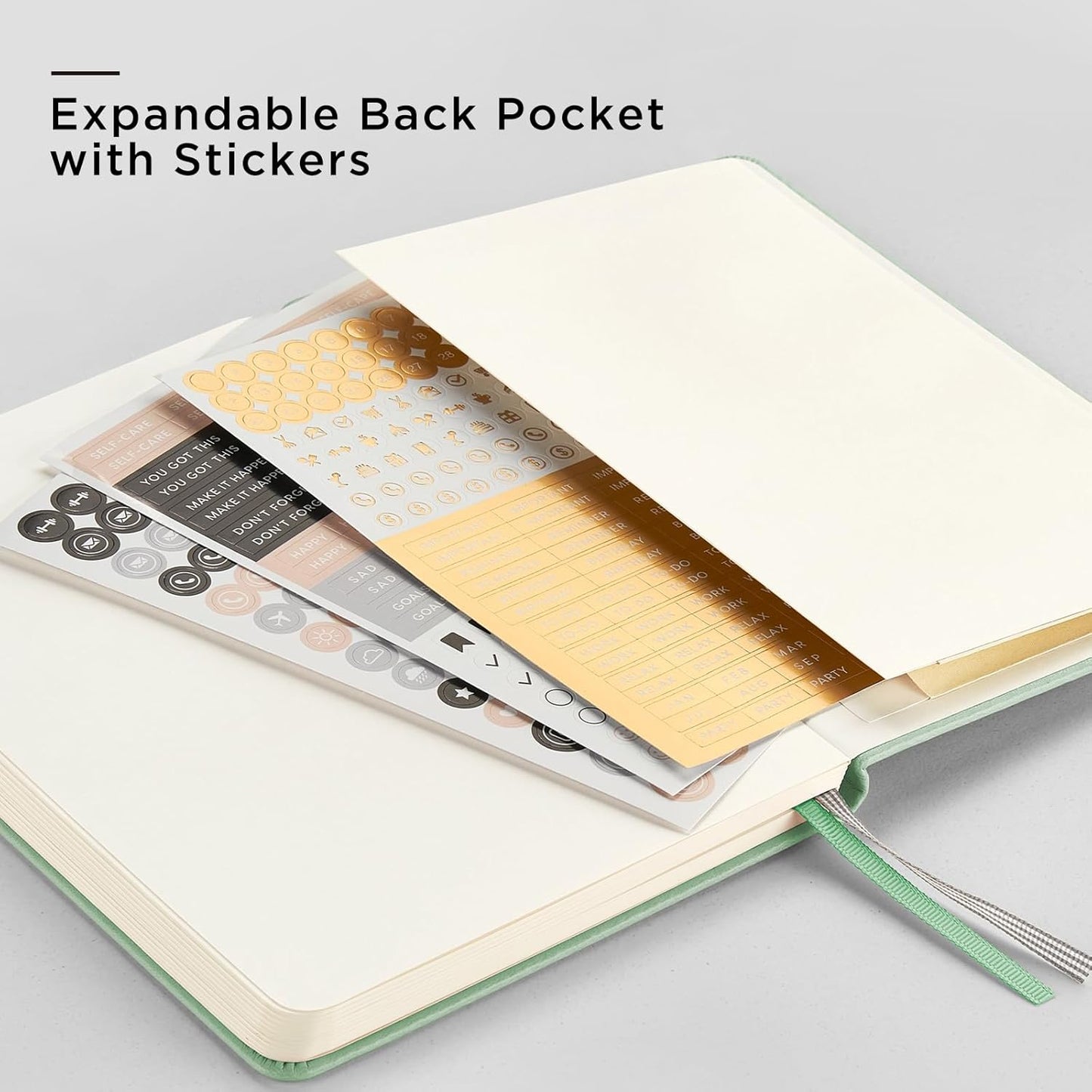 &And Per Se Dotted Journal Notebook, A5 Hardcover Leather Bullet Dotted Journal, 160 Pages 100 gsm Thick Dotted Paper，3 Sheets of Stickers Included - 5.7'' x 8'' (Pastel green)