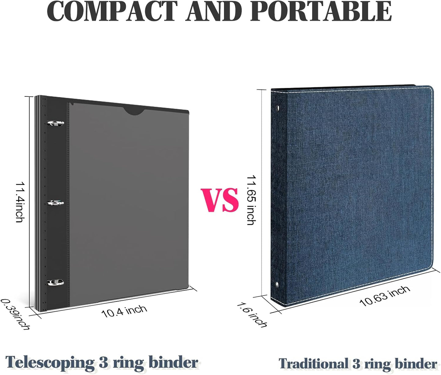 INFUN Telescoping 3 Ring Binder -1PCS-Black, Flexible Round Binder with Customizable Front Cover and Clear Catalog Pocket, 0.75 Inch Rings, Holds 160 Sheets 8.5x11 inch Paper