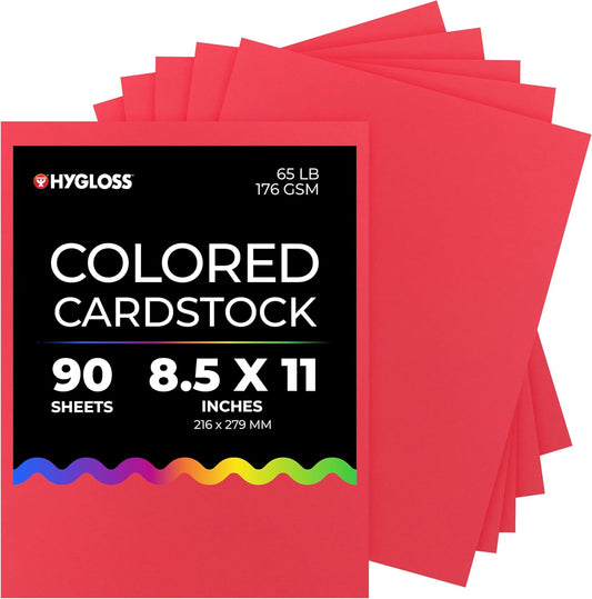 Hygloss Red Bright Colored Cardstock - 8.5x11-Inch, 90 Sheets, 65 lb/ 176 gsm, Fade-Resistant, Acid-Free Color Card Stock Paper