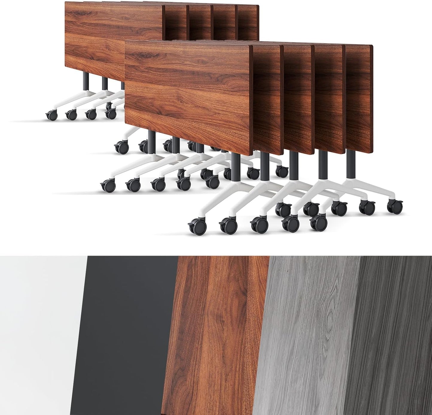 Conference Room Table, Folding Conference Tables,Thicken Grey Tabletop,Flip Top Wooden Seminar Meeting Room Table for Conference Room Offices (10, Walnut, 70.8”)