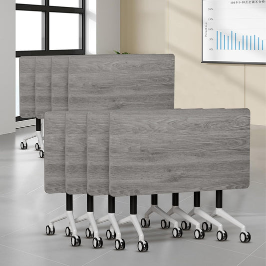 Folding Conference Table, Modern Large Conference Room Tables with Flip-Top Design, Foldable Conference Table Meeting Table with Wheels, Mobile Seminar Training Tables for Office Classroom (8, Oak)