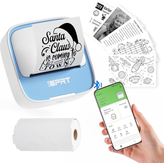 iDPRT Portable Mini Thermal Sticker Printer, Bluetooth Inkless Printers with 1 Roll Sticker Paper, Sticker Machine Efficiently and Quickly, for Notes, Journal, DIY, Kids Gift