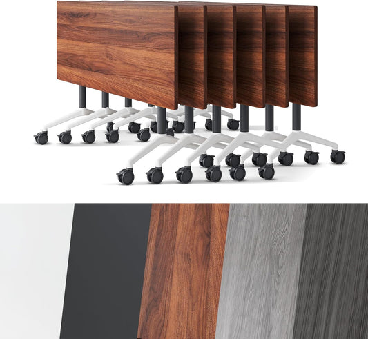 Conference Room Table, Folding Conference Tables,Thicken Grey Tabletop,Flip Top Wooden Seminar Meeting Room Table for Conference Room Offices (6, Walnut, 55.1”)
