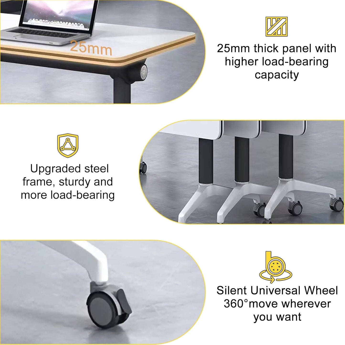 Conference Room Table with Flip-Top Design for Dynamic Meetings, Business Table Computer Desk with Heavy-Duty Frame,Foldable Seminar Meeting Tables for Home Office (4, E, 61IN)