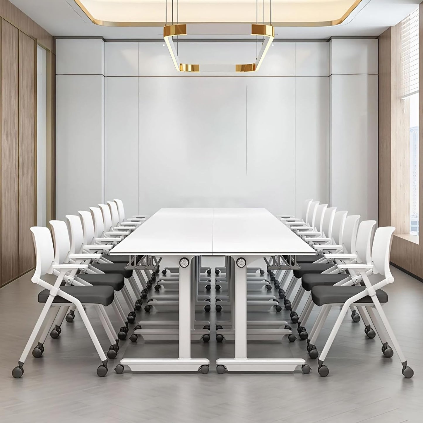 10Pack Conference Room Table, Folding Conference Table for Office Classroom, Mobile Training Tables with Casters Silent Wheels, Large Rectangular Convertible Modular Seminar Tables (10Pack L55.1in)