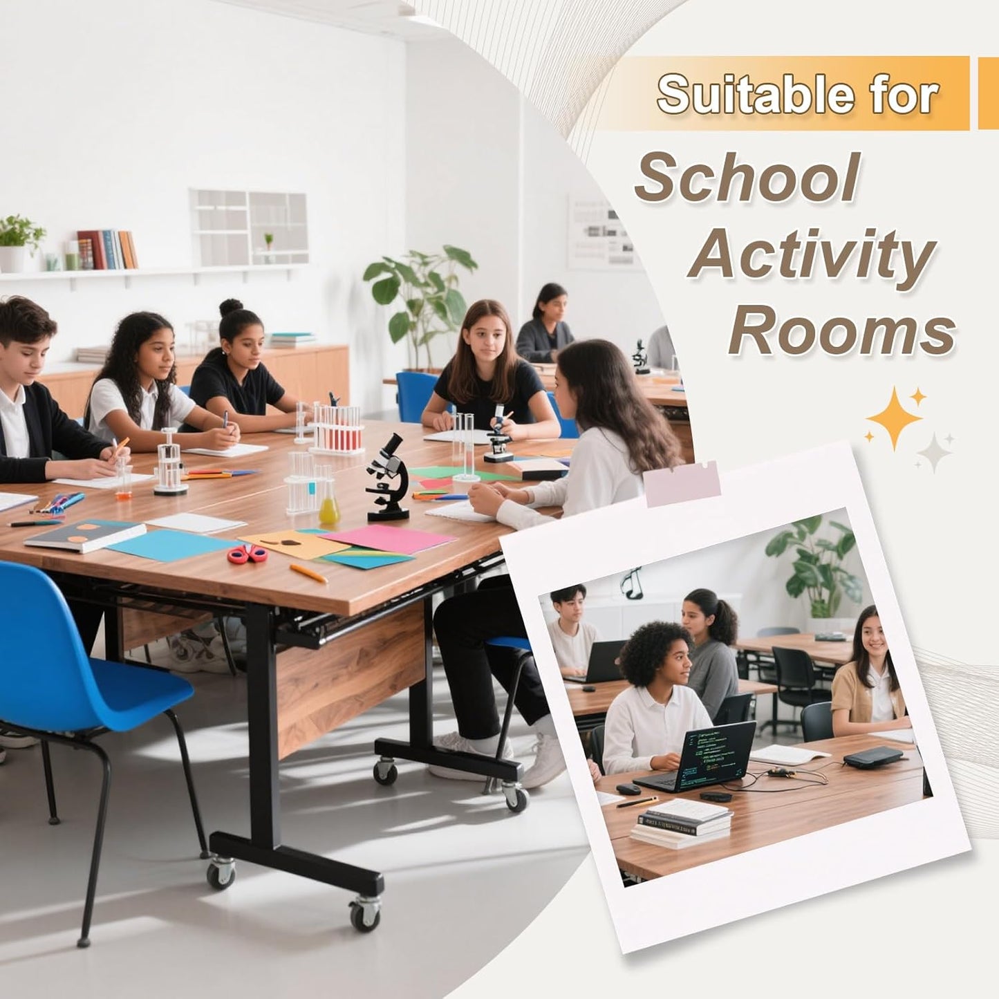 Conference Room Table with Silent Wheels, Mobile Folding Conference Table for 16 Person,Flip Top Office Training Tables with Walnuts Wood Tabletop, for School,Business Meeting Rooms (4 Pack 71in)