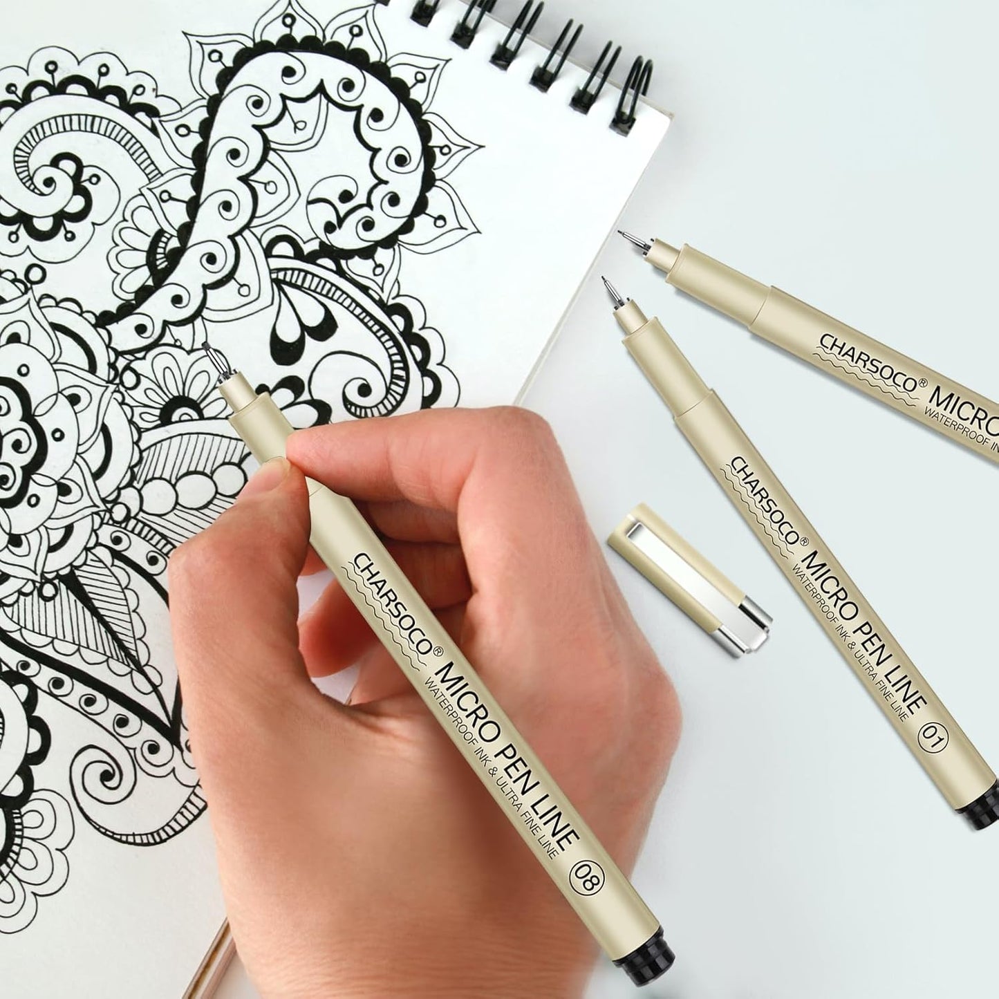 08 Micro Pen, 6 Pack Black Fine Point Pen with Waterproof Archival Ink, 0.52mm Fineliner Ink Pens for Artist Illustration, Sketching, Anime, Manga, Technical Drawing and Scrapbooking