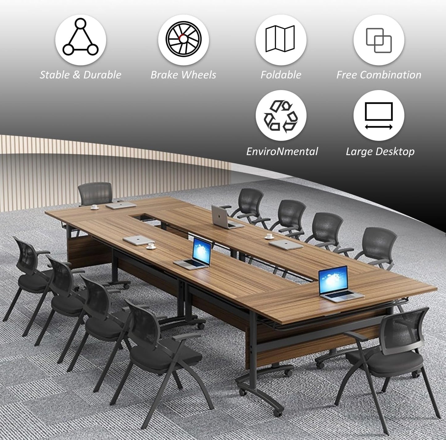 Folding Conference Table,Mobile Conference Room Tables Rolling Meeting Table with Caster Wheels,Flip Top Mobile Training Table,Foldable Rectangle Seminar Tables for Office,Classr (4pack, 47.2in)