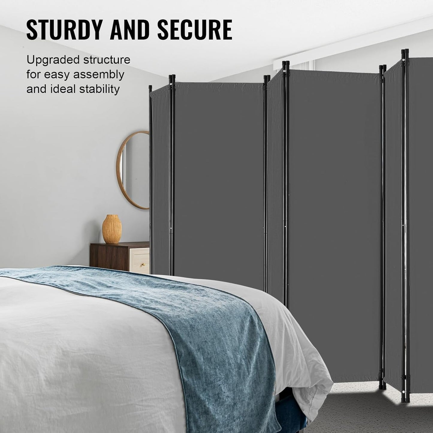 VEVOR Room Divider, 6 Panel Room Divider, Folding Privacy Screen and Portable Partition Divider for Room Separation, Freestanding Room Partitions for Office, Bedroom, Study, Grey