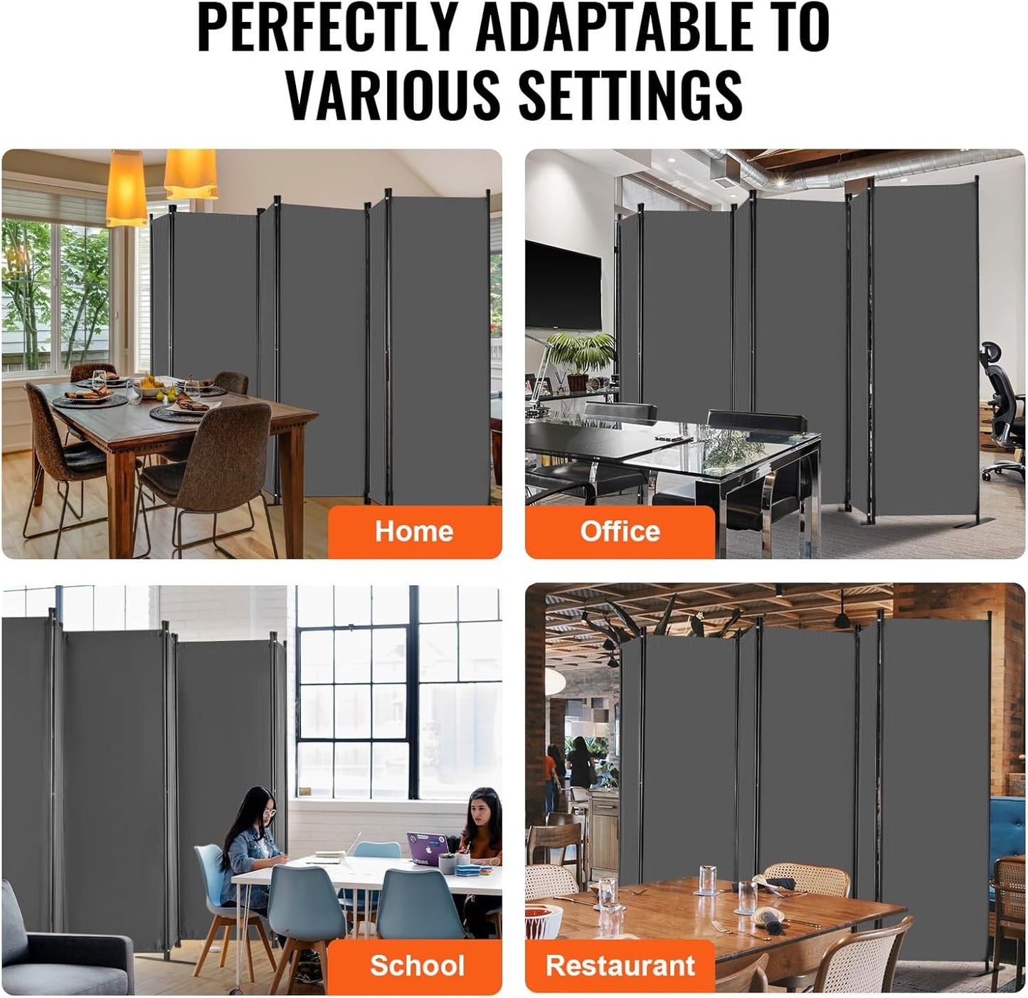 VEVOR Room Divider, 6 Panel Room Divider, Folding Privacy Screen and Portable Partition Divider for Room Separation, Freestanding Room Partitions for Office, Bedroom, Study, Grey