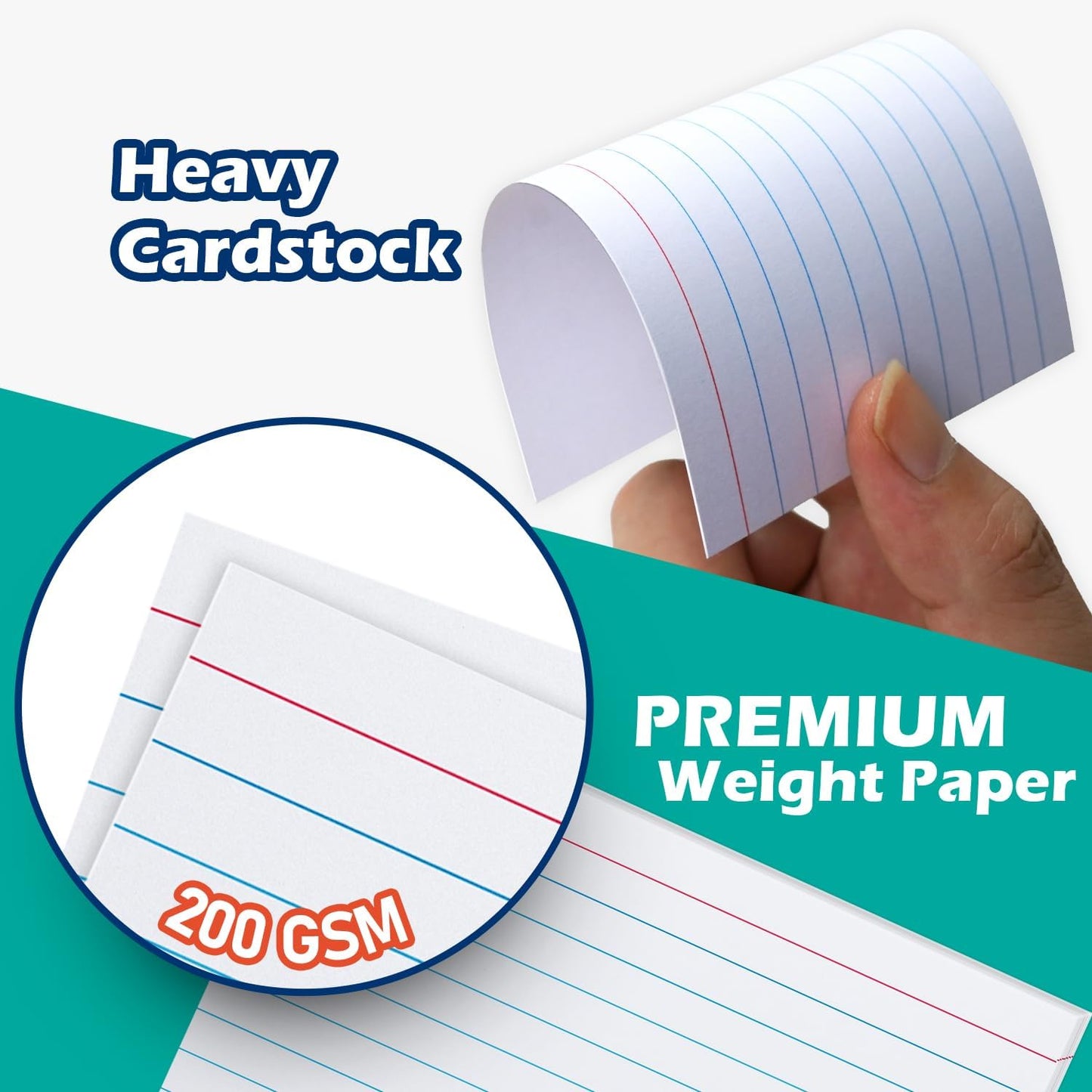 Index Cards 3x5 Lined Ruled Flash Note Cards 3" x 5", White, 200 Count, 200 GSM Heavy Weight