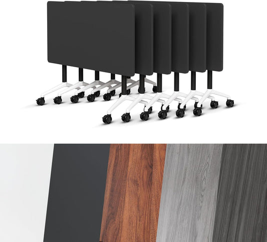 Conference Room Table, Folding Conference Tables,Thicken Grey Tabletop,Flip Top Wooden Seminar Meeting Room Table for Conference Room Offices (6, Black, 70.8”)