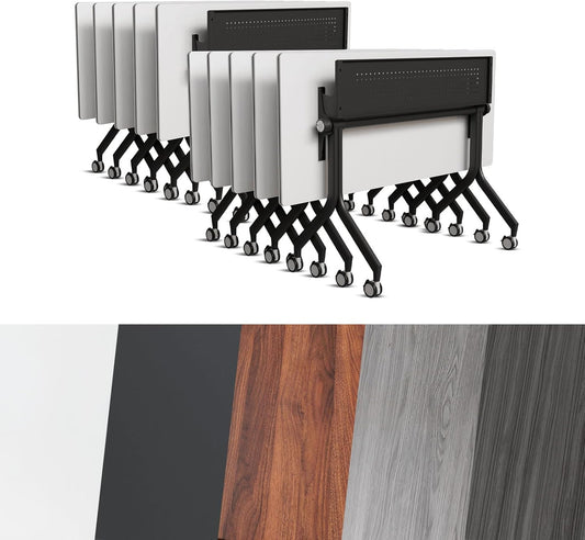 Conference Room Table, Folding Conference Tables,Thicken Grey Tabletop,Flip Top Wooden Seminar Meeting Room Table for Conference Room Offices (10, Black Drawer, 47.2“)