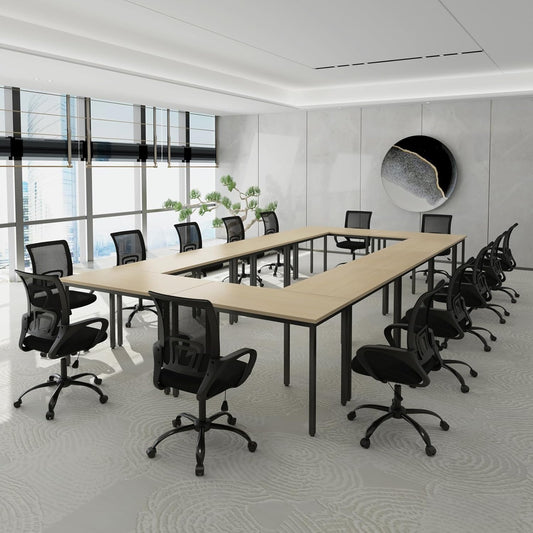 Bonzy Home Conference Tables 23ft Office Computer Desk for Meeting Room Classroom Writing Printer Podcast Table for 24 People, 10PCS 275.5"x47.2"x29.5", Natural