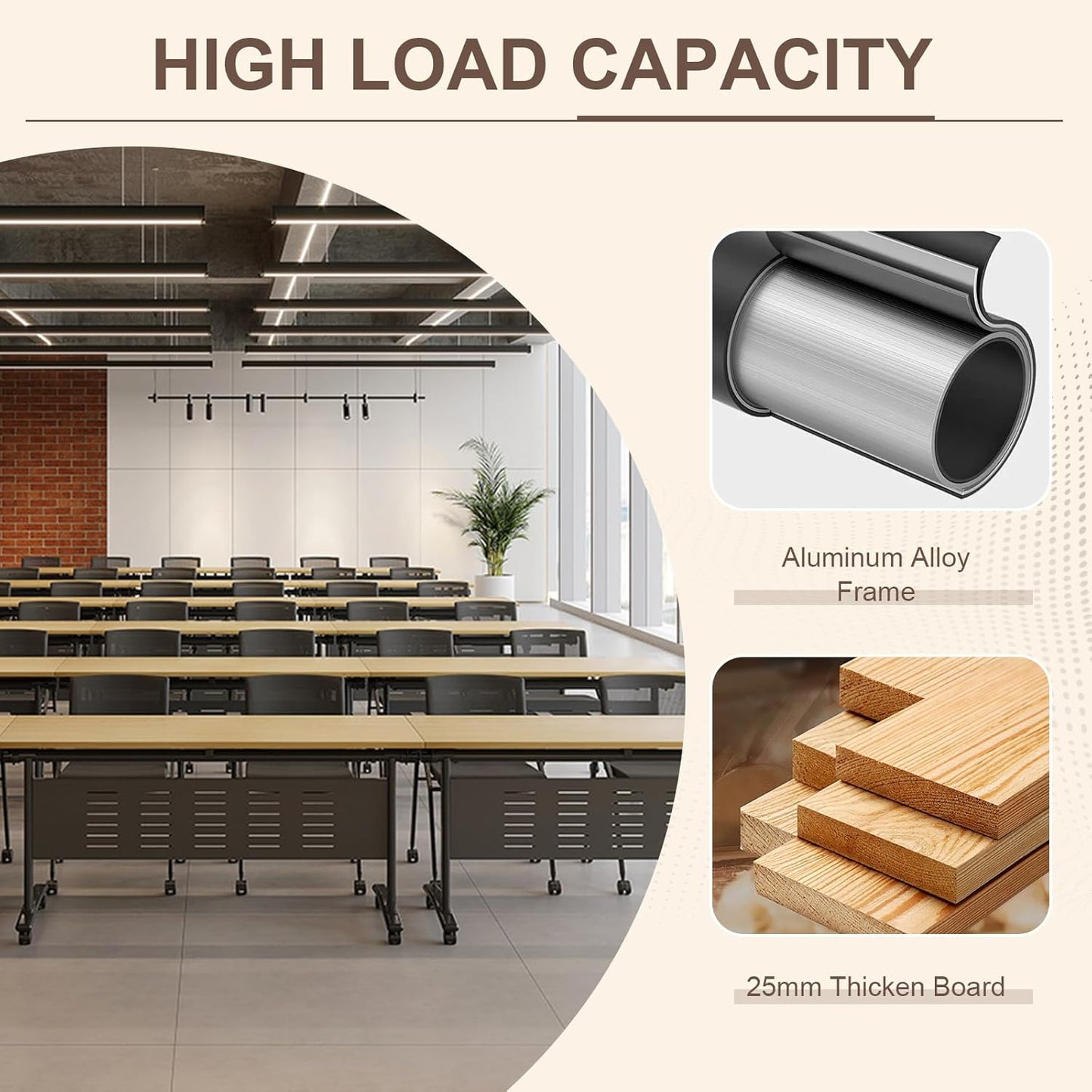 Folding Conference Room Table, Modern Conference Tables with Wheels, Large Rectangular Mobile Training Tables for Office Classroom, Foldable Modular Boardroom Seminar Table Maple (8pack L55.1in)