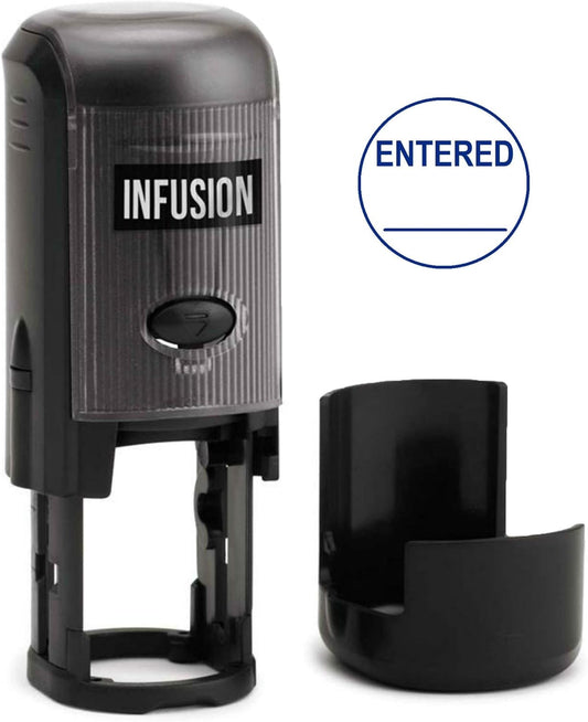 Infusion Custom Text Round Self-Inking Rubber Stamp (3/4" Diameter) - 1 Line of Text with Initial Line and Border