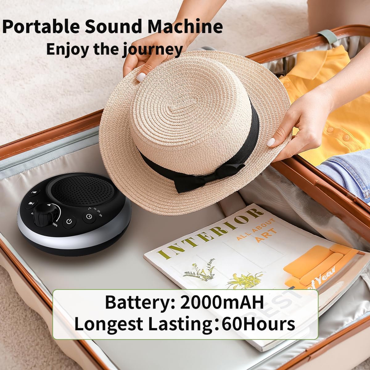 (2024 Upgrade)Rechargeable Portable Brown Noise Machine 2000mAH Large Battery Sound White Noise Machine 30 Soothing Sounds for Baby Kids Adults Sleep Machine Auto-Off Timer for Travel Camping and Home
