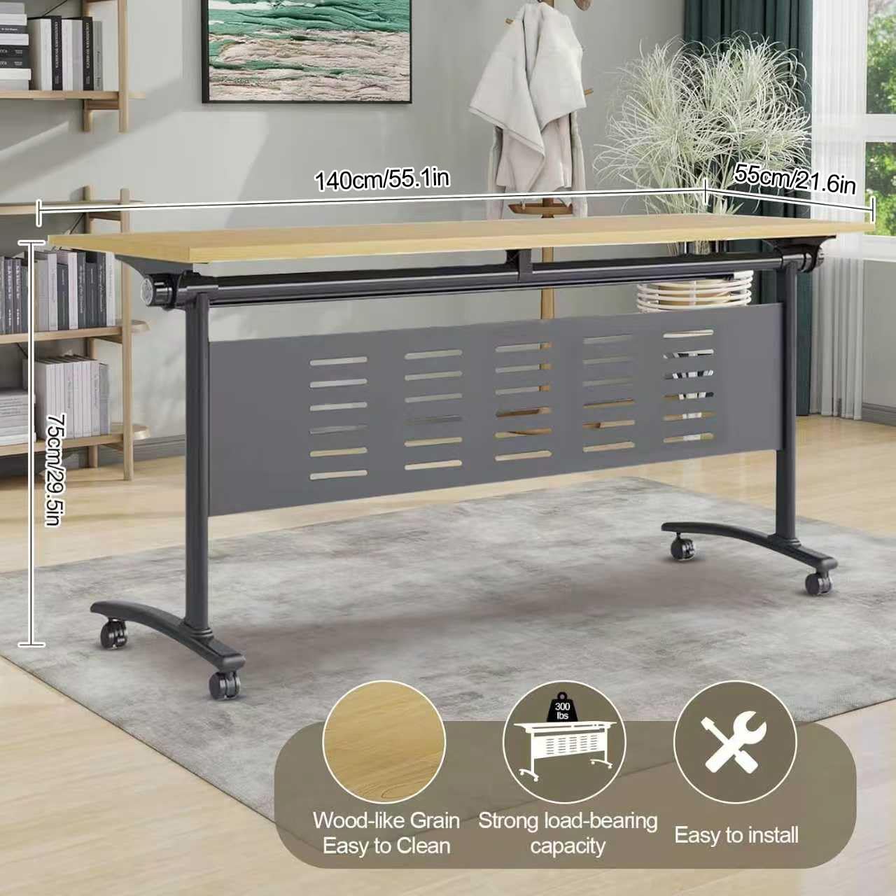 Folding Conference Table - Modular Conference Room Tables Foldable & Stackable Boardroom Table with Casters | Large Rectangle Office Meeting Table for Training Rooms (4PCS-55.1in)