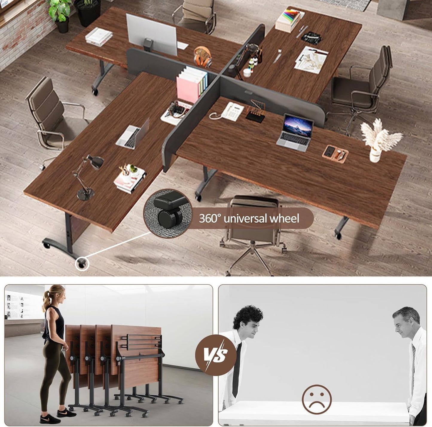 Conference Table,Folding Conference Tables Modern White Conference Room Table with Wheels, 2-10 Persons,for Office, Meeting Room (4, 1619YHT, 47IN)