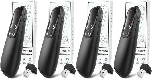 (4 Units) Wireless Presentation Clicker PowerPoint Presenter Remote: Clicker with Red Laser Pointer Long Range PPT Control -Power Point Google Slide Advancer for Mac Laptop PC Computer Keynote