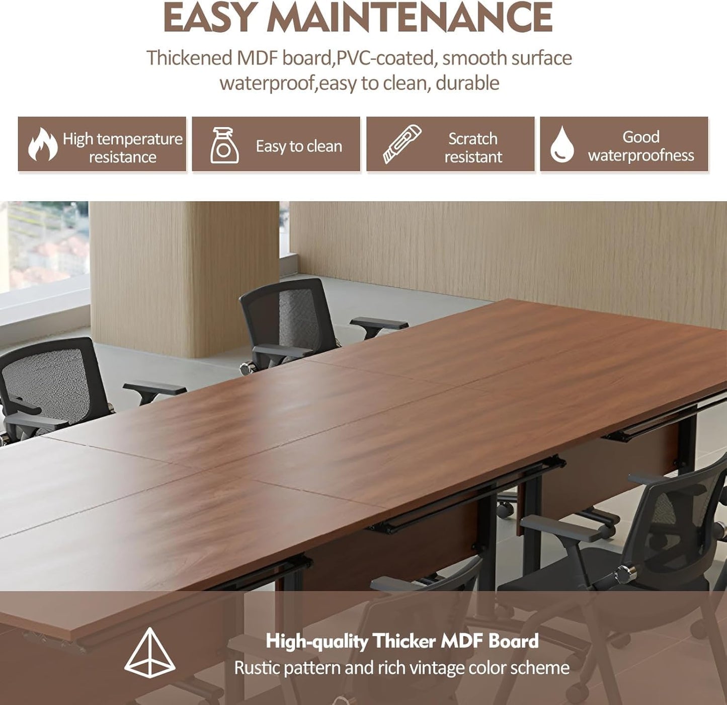 Conference Table, Folding Conference Tables Modern White, Conference Room Table with Wheels, 2-10 People for Office, Meeting Room (6, 1619YHT, 61IN)