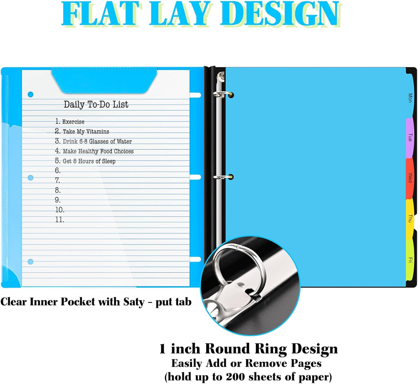 INFUN 1 Inch Telescoping 3 Ring Binder - 4PCS, Flexible Round Binder with Customizable Front Cover and Clear Catalog Pocket, 1Inch Rings, 225 Sheet Capacity