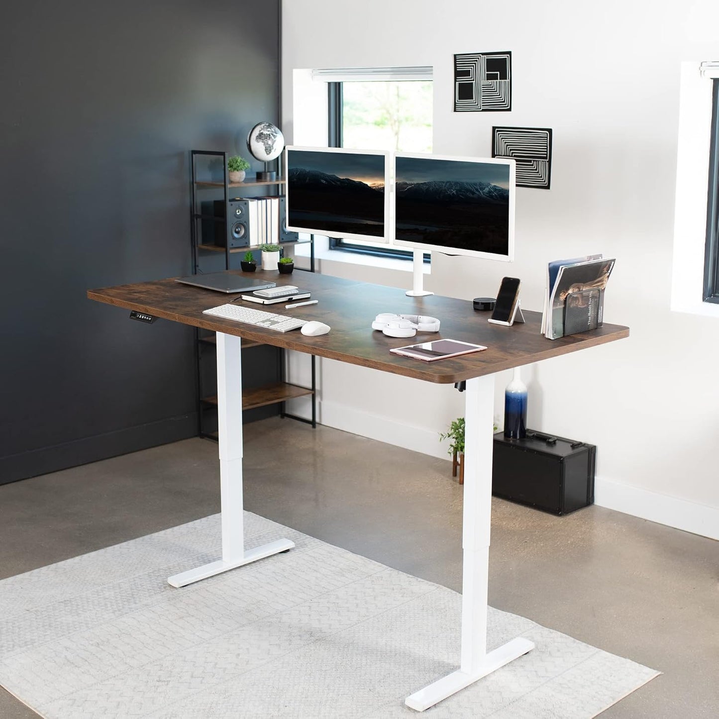VIVO Electric 71 x 36 in Rustic Standing Desk, Memory Height Adjustment, 1B Series, Vintage Brown Top White Frame, DESK-KIT-1W7N-36