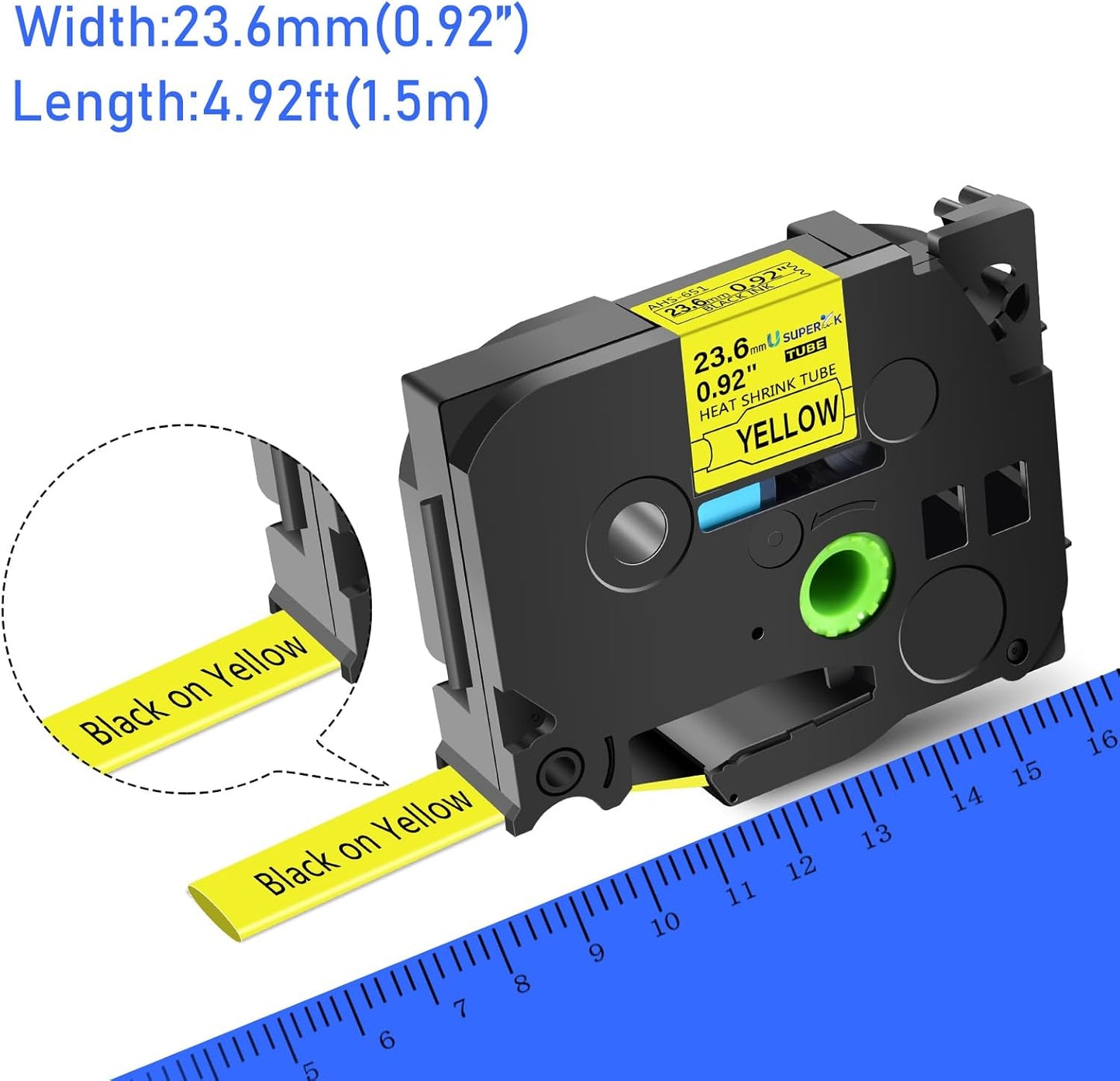 10 Pack Compatible for Brother P-Touch HSe-651 HSe651 HS-651 HS651 Black on Yellow 23.6mm 0.92'' Heat Shrink Tubing Label Tape for Wire Cable use in PT-P900 D800W P710BT P700 Label Printer