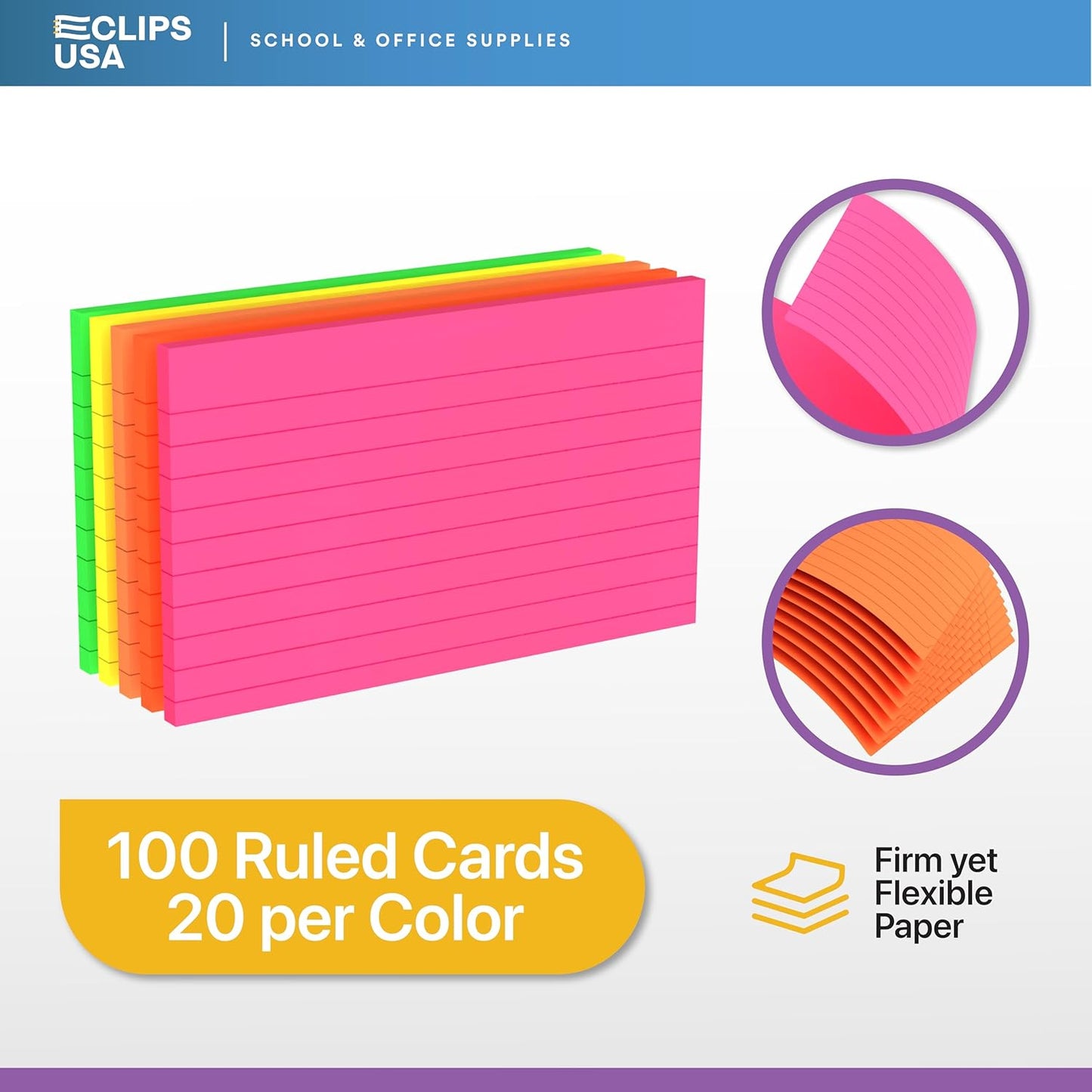 Index Cards Bulk (2400 Cards), Neon Flash Cards For Studying, Note Cards, Flashcards, Index Cards 3x5, Notecards, 100 Per Pack, (24 Pack)