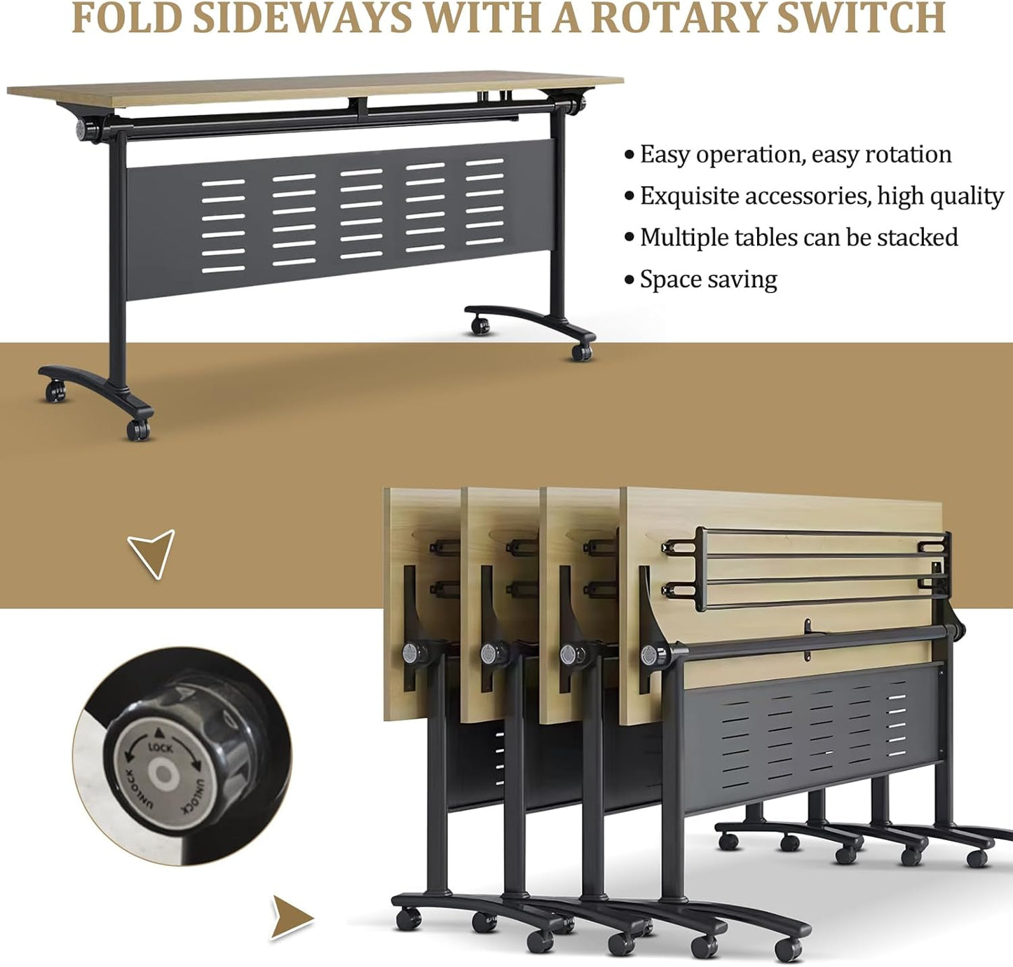 Folding Conference Table - Modular Conference Room Tables Foldable & Stackable Boardroom Table with Casters | Large Rectangle Office Meeting Table for Training Rooms (4PCS-55.1in)