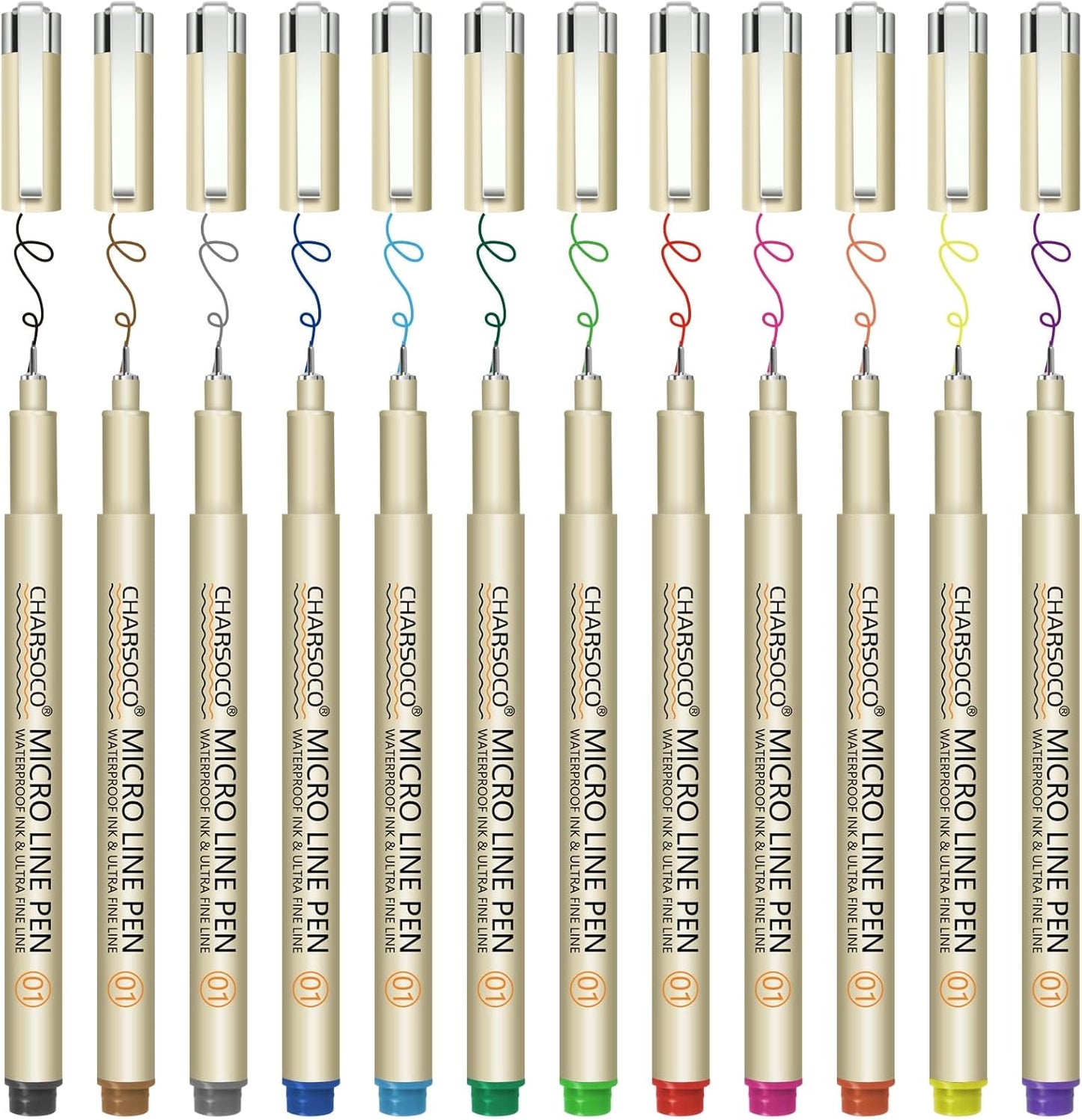 01 Micro Pen, Fine Point Pen with 12 Colors, Waterproof Archival Ink, 0.25mm Fineliner Ink Pens for Artist Illustration, Sketching, Anime, Manga, Technical Drawing and Scrapbooking
