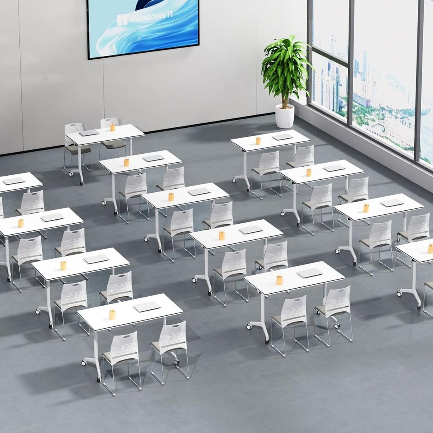 Folding Conference Room Table, Modern Mobile Training Table with Wheels, White Foldable Seminar Meeting Tables for Office Corporations (4pack 63in)
