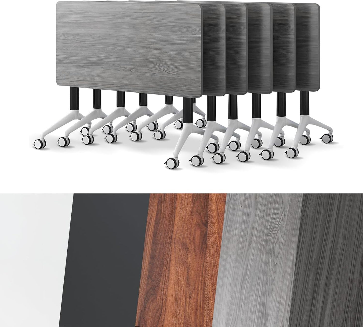 Conference Room Table, Folding Conference Tables,Thicken Grey Tabletop,Flip Top Wooden Seminar Meeting Room Table for Conference Room Offices (6, Grey, 47.2“)