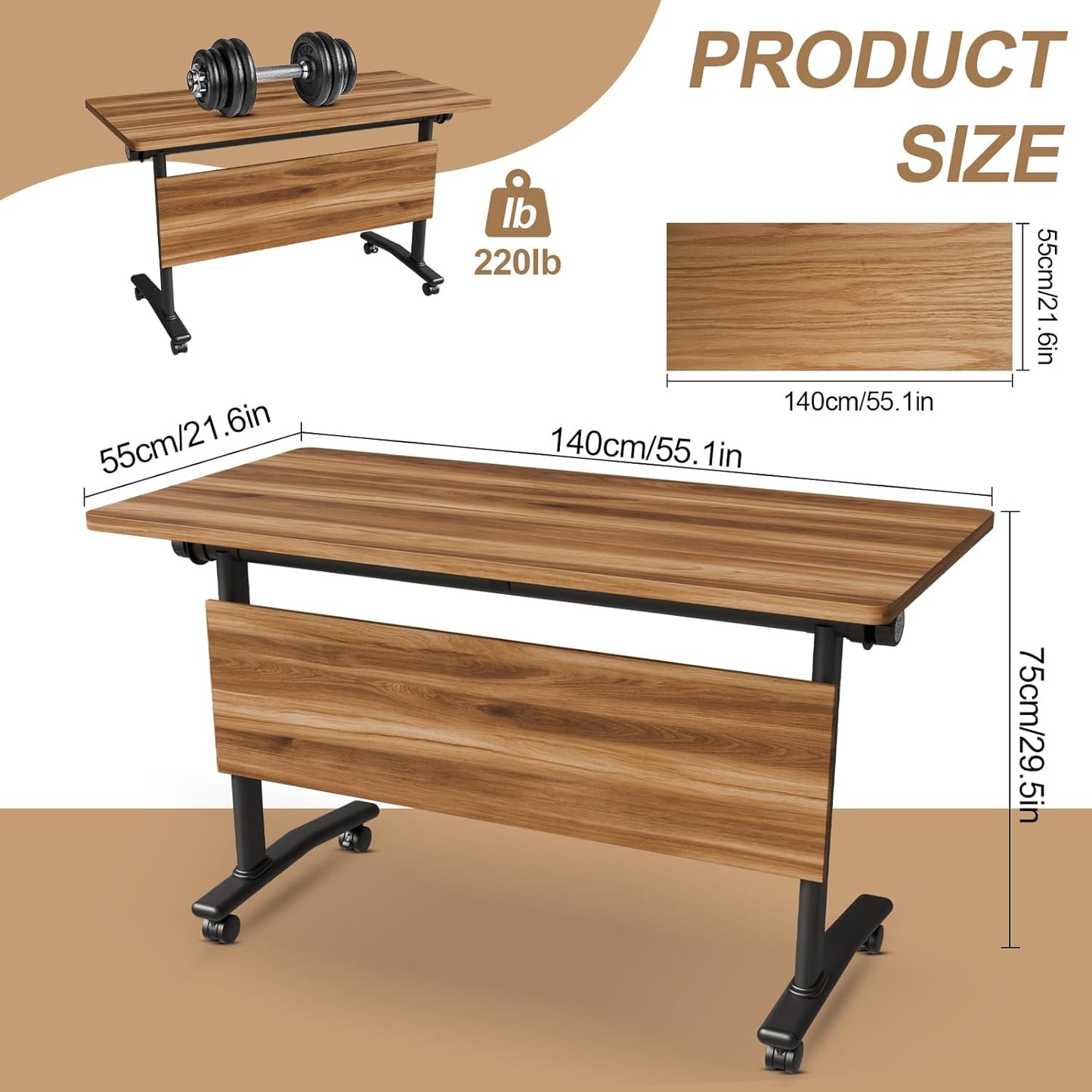 Conference Room Table with Flip-Top Design for Dynamic Meetings, Business Table Computer Desk with Heavy-Duty Frame,Foldable Seminar Meeting Tables for Home Office (6, C, 47.2IN)