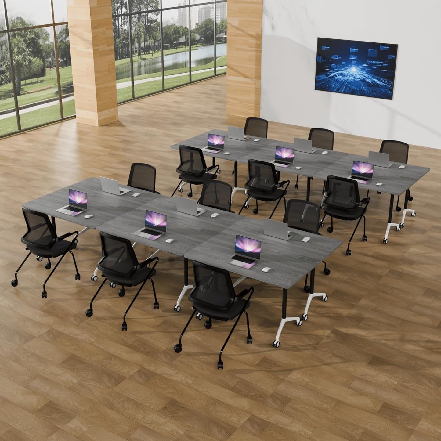 Conference Room Table with Flip-Top Design for Dynamic Meetings, Business Table Computer Desk with Heavy-Duty Frame,Foldable Seminar Meeting Tables for Home Office (6, B, 55.1IN)