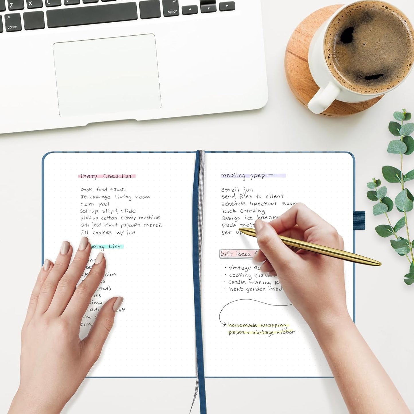 &And Per Se Dotted Journal Notebook for Women&Men with Pattern, A5 Leather Hardcover, 160 Pages 100GSM Thick Dotted Paper, 3 Sheets of Stickers Included(Blue)