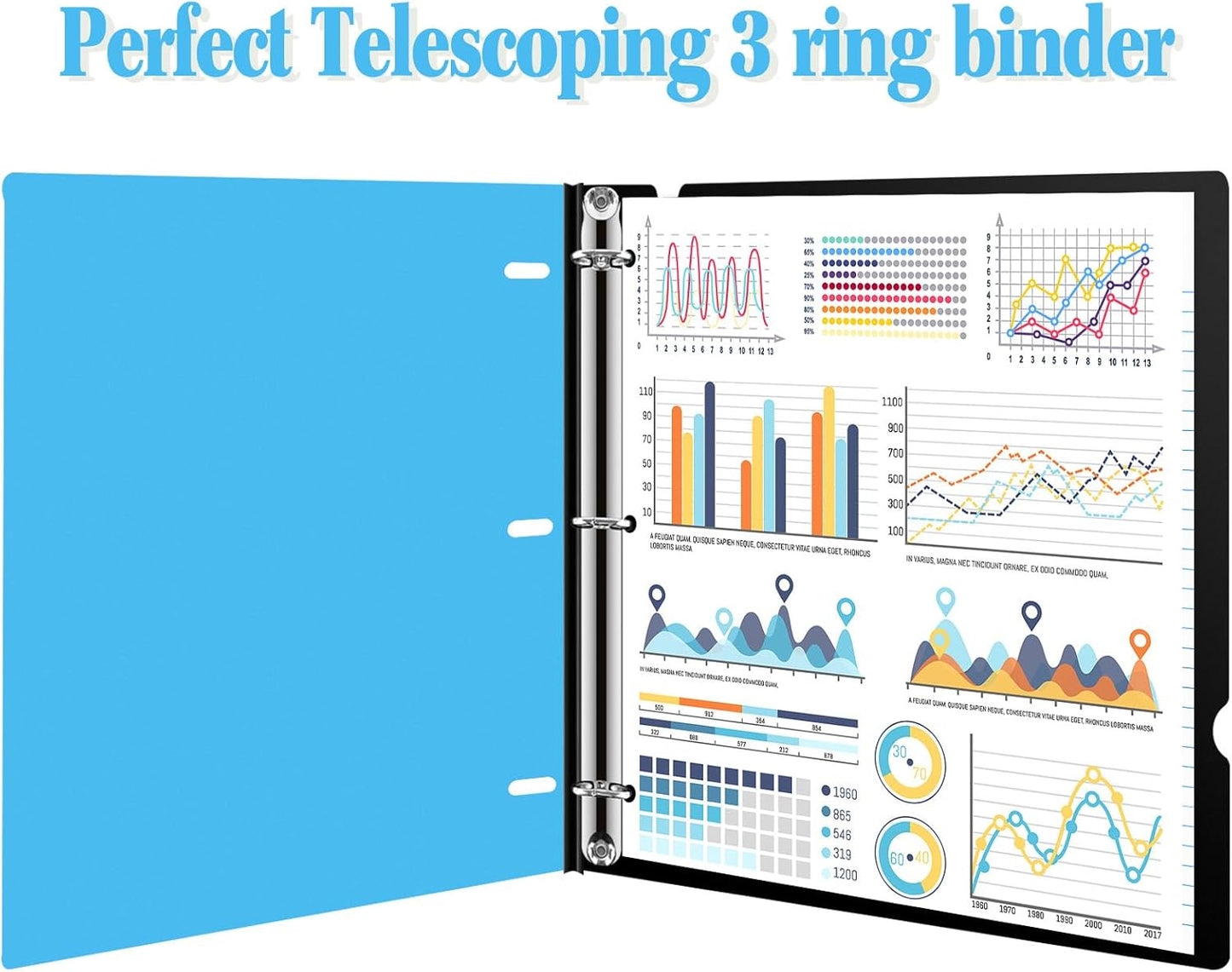 INFUN Telescoping 3 Ring Binder, Portable Plastic 0.75 inch 3 Ring Binder with Telescoping Spine and Foldable Front Cover Holds 8.5" x 11" Paper for School,Office and Homes-Blue