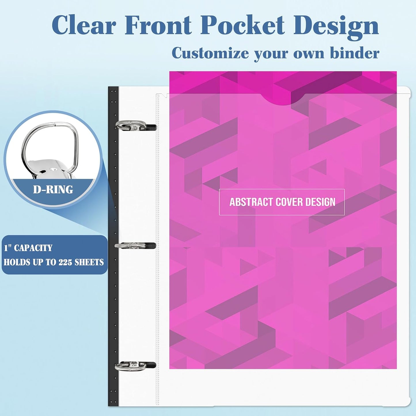 INFUN 1 Inch Telescoping 3 Ring Binder - 4PCS-White, Flexible Binders with Customizable Front Cover and Clear Catalog Pocket, 1Inch Rings, 225 Sheet Capacity