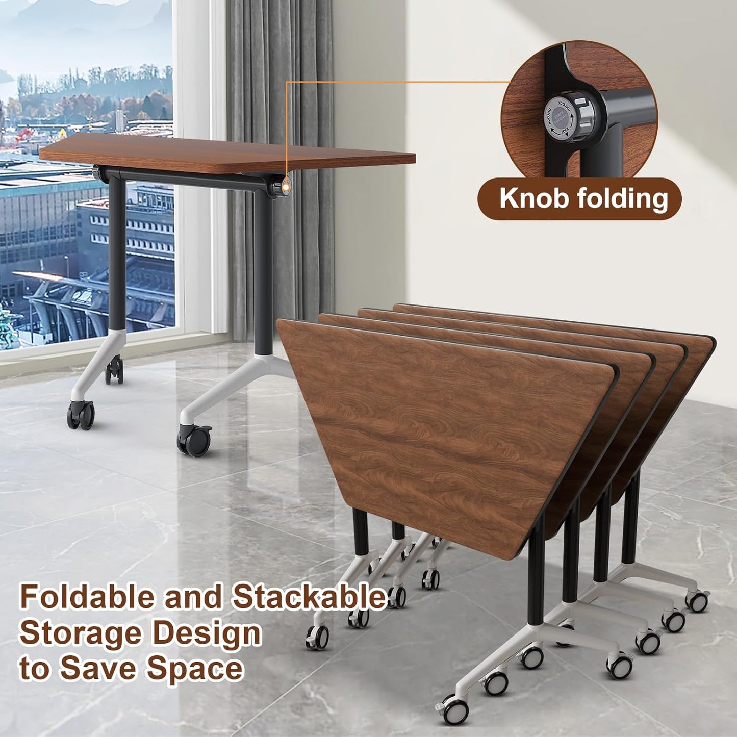 Conference Room Table with Flip-Top Design for Dynamic Meetings, Business Table Computer Desk with Heavy-Duty Frame,Foldable Seminar Meeting Tables for Home Office (4, D, 47.2IN)