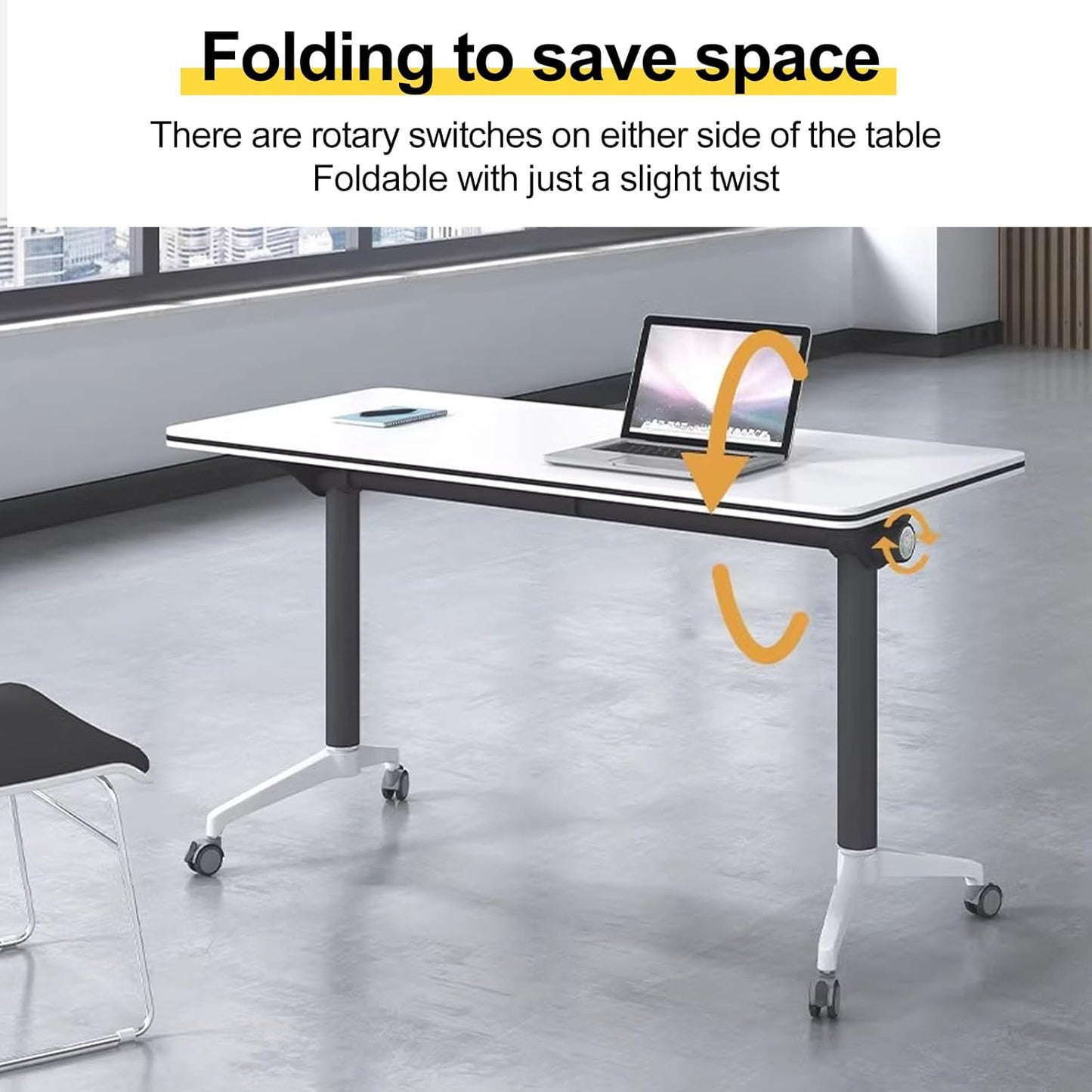 Conference Room Table with Flip-Top Design for Dynamic Meetings, Business Table Computer Desk with Heavy-Duty Frame,Foldable Seminar Meeting Tables for Home Office (2, E, 61IN)