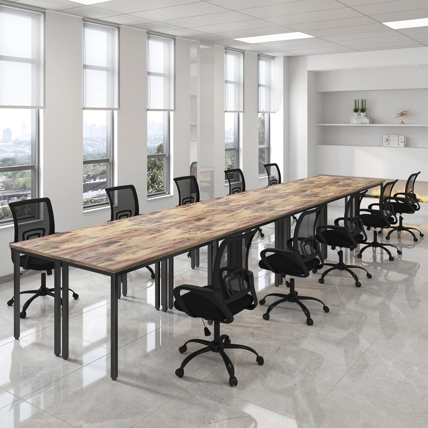 Bonzy Home Conference Tables 23ft Office Computer Desk for Meeting Room Study Writing Printer Podcast Table for 24 People Rustic Brown 10PCS 275.5"x47.2"x29.5"