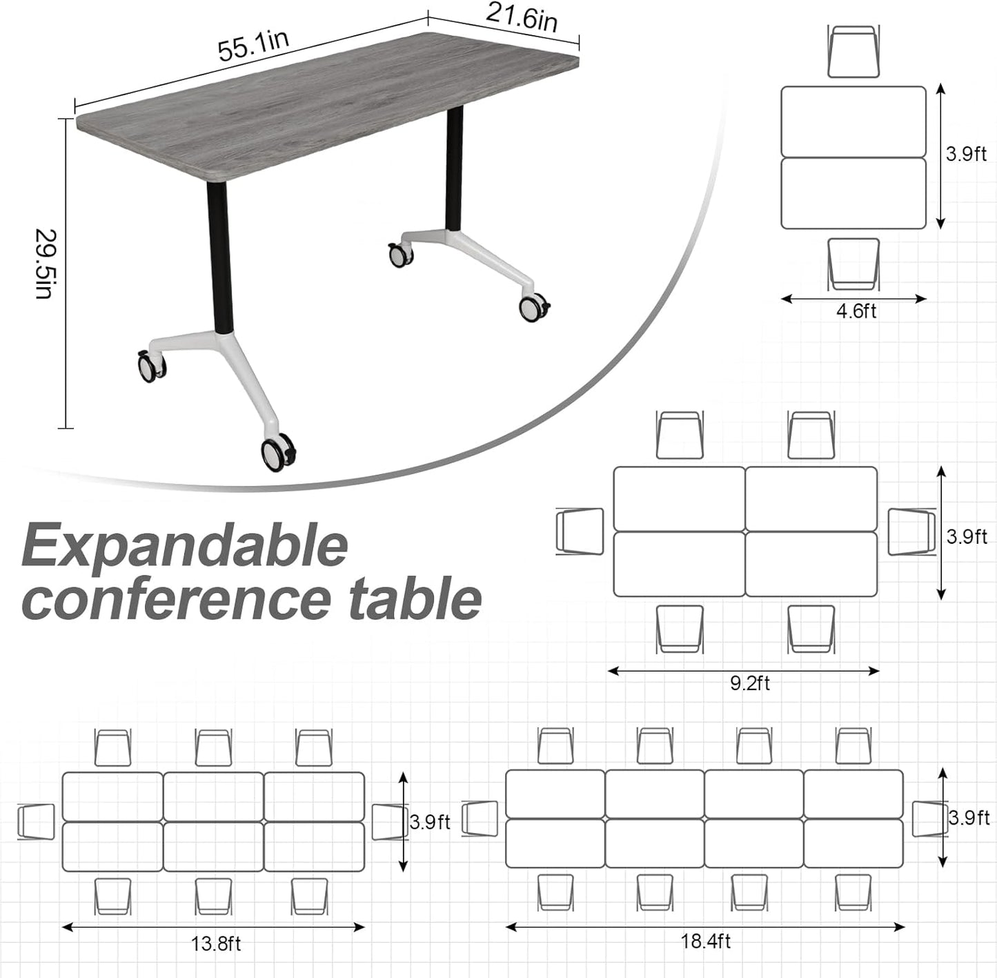 Folding Conference Table, Modern Large Conference Room Tables with Flip-Top Design, Foldable Conference Table Meeting Table with Wheels, Mobile Seminar Training Tables for Office Classroom (6, Oak)