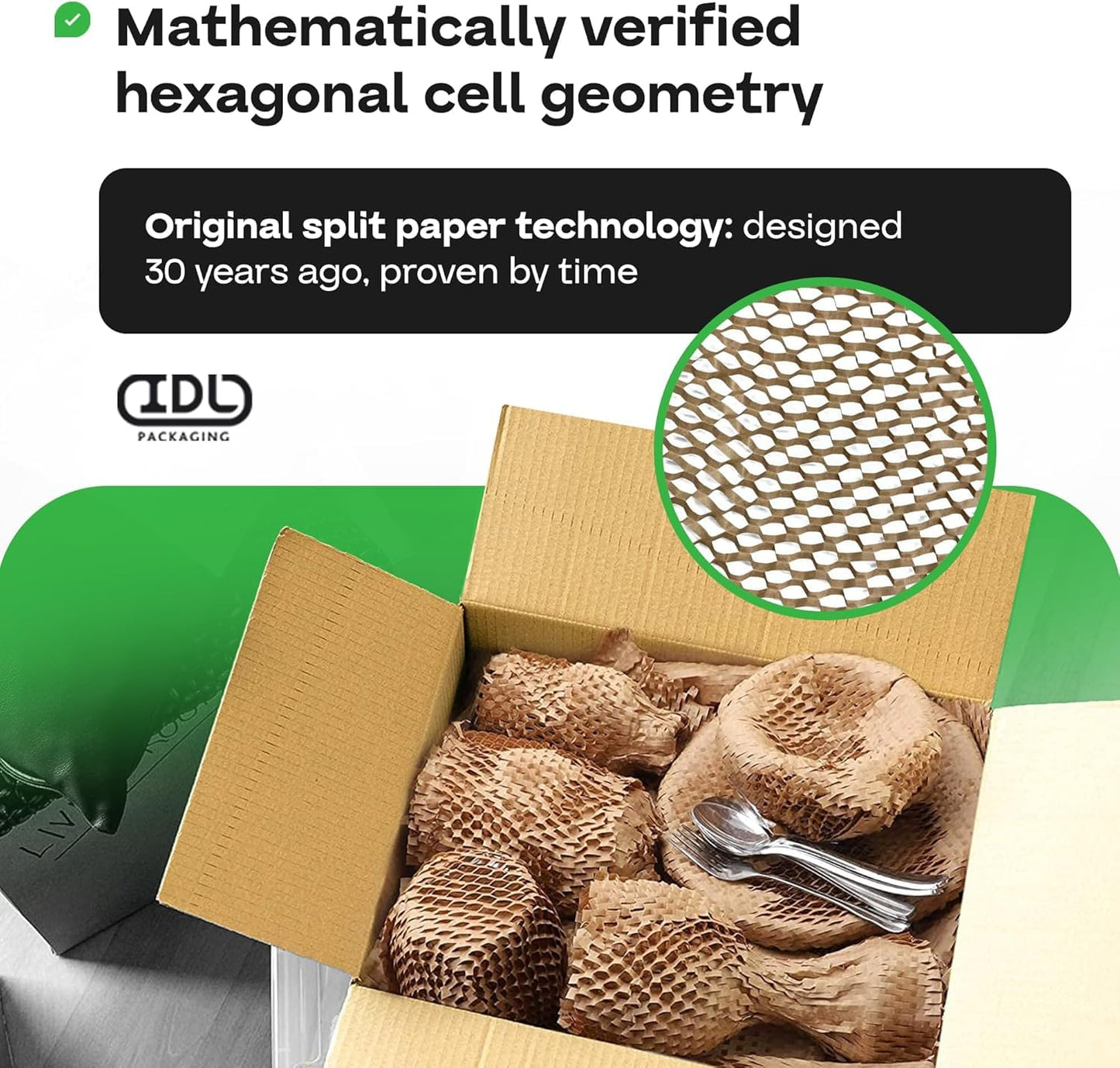 IDL Packaging 15" x 1400' Refill Roll (Pack of 2) for MP-1400USN HexcelWrap Honeycomb Packing Paper Station, Brown - Protective Kraft Paper with Interlocking Slit Design for Shipping
