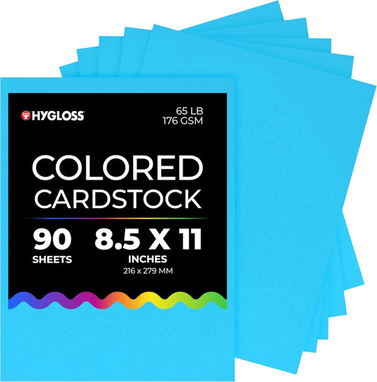 Hygloss Light Blue Bright Colored Cardstock - 8.5x11-Inch, 90 Sheets, 65 lb/ 176 gsm, Fade-Resistant, Acid-Free Color Card Stock Paper