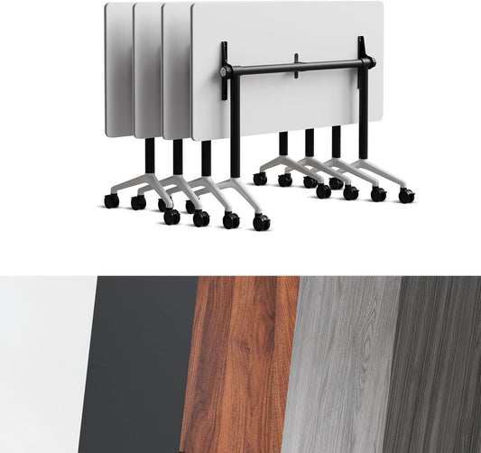 Conference Room Table, Folding Conference Tables,Thicken Grey Tabletop,Flip Top Wooden Seminar Meeting Room Table for Conference Room Offices (4, Black+White, 47.2“)