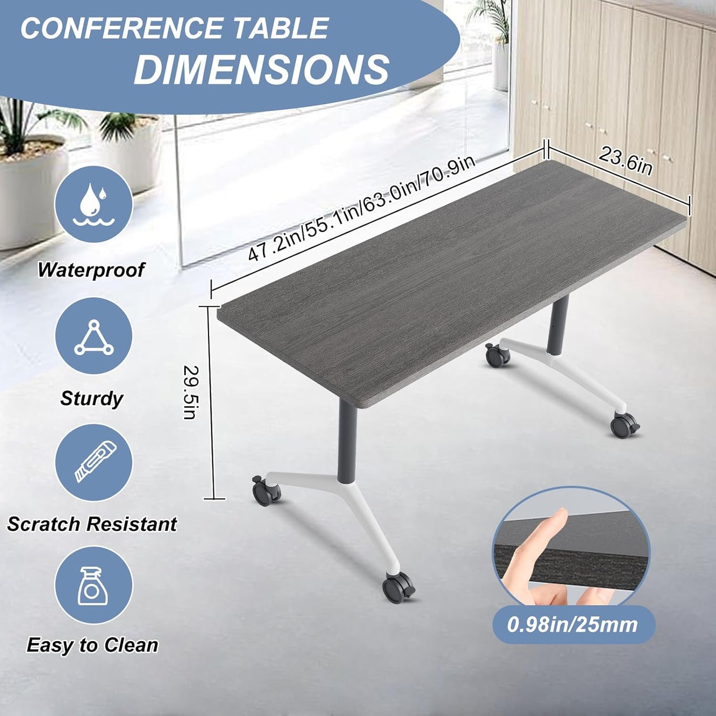 Folding Conference Table, Mobile Training Table for Office Conference, Modern Modular Rectangular Work Desk Meeting Seminar Work Tables with Caster Wheels, Large Breakroom Tables (6Pack L70.9in)