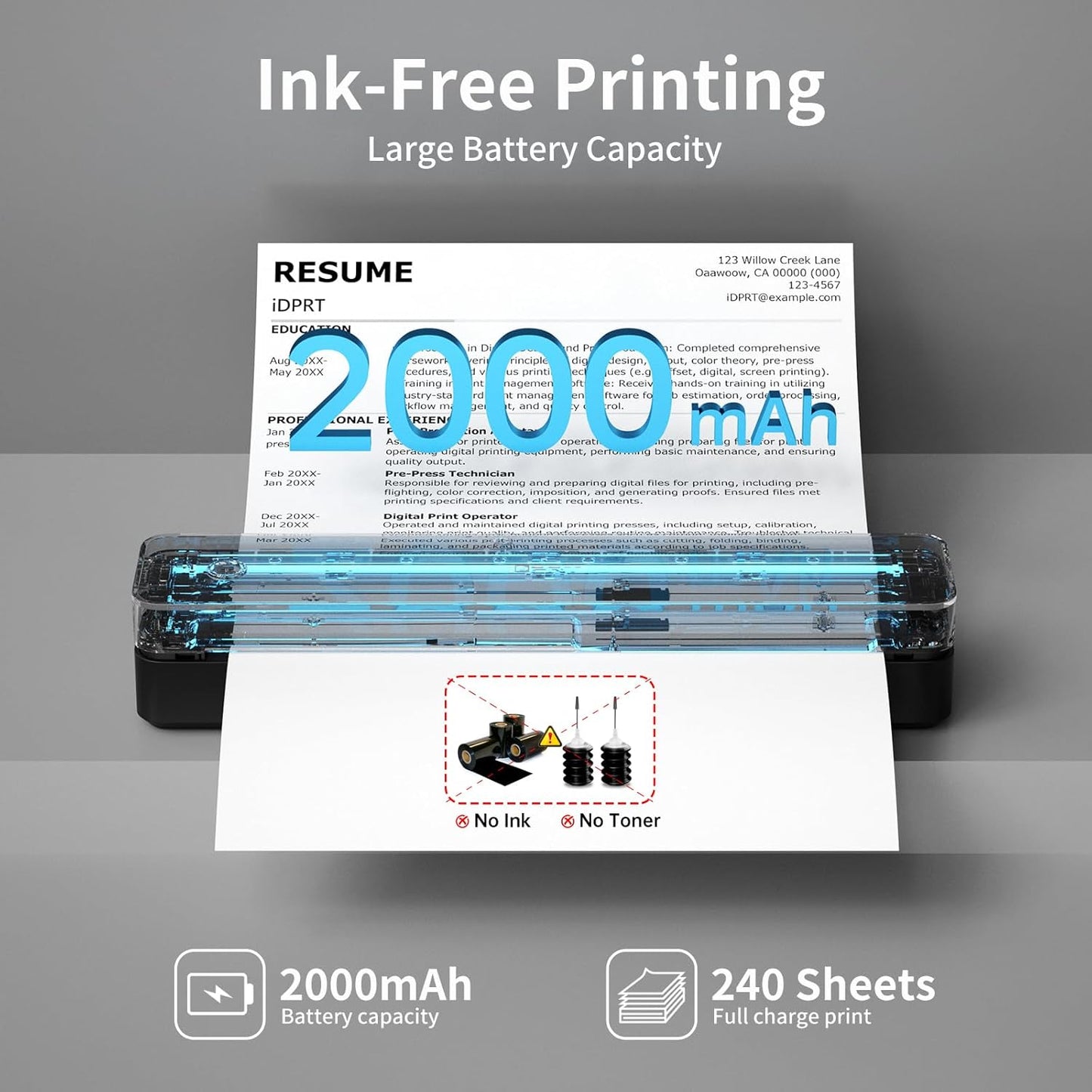 iDPRT Portable Printer Wireless for Travel, Inkless Bluetooth Thermal Printers for Home,Office,Vehicles203DPI,Supports 8.5" x 11" US Letter&A4 A5 Size,Compatible with Android and iOS Phones&PC